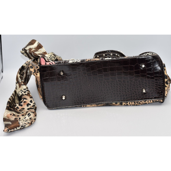 USTYLE Animal Print Western Handbag Rhinestones & Studs Dual Handles - Picture 3 of 8